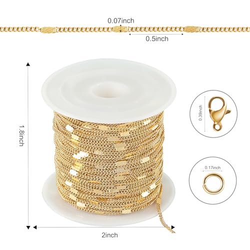 Kyutong 32.8 Feet Gold Plated Jewelry Making Chain on Spool Thin Flat Curb Chains Solid Stainless Steel Jewelry Chain for Necklace DIY with Jewelry Accessories - color: Flat Curb Gold