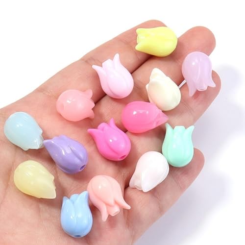 100Pcs Tulip Focal Beads for Pens Colorful Flower Fancy Spacer Beads for DIY Craft Beadable Pens Keychains Bracelet Necklace Earrings - color: Tulip