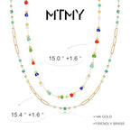 MTMY Beaded Necklaces for Women 14K Gold Plated Dainty Colorful Green/Rose Beaded Pearl Choker Necklace Delicate Boho Choker Necklace Jewelry Gift - style: Layer-mix color