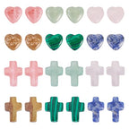 Beadthoven 24Pcs 12 Styles Heart Cross Stone Beads Colorful Natural Gemstone Crosses Crystal Bead Charm Easter Mini Small Easter Crucifix Loose Bead for Jewelry Making Crafts Bracelet Necklace Earring - color: Heart & Cross