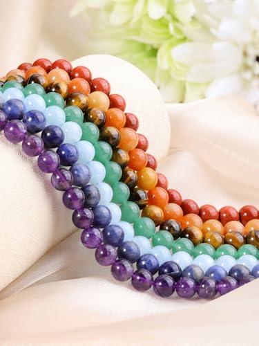 Jovivi 7 Chakras Natural Stone Beads Colorful 100pcs 8mm Mixed Energy Healing Crystals Polished Round Gemstone Beads,Genuine Real Stone Beads for Bracelet Necklace Jewelry Making - color: 7 Chakra