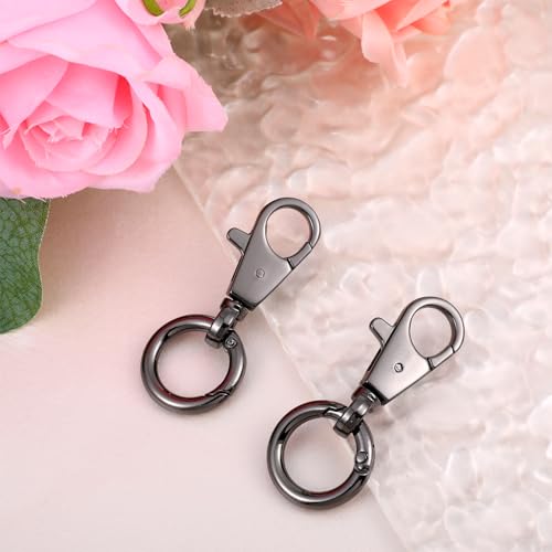 2 Pcs Double Opening Keychain Clip, Heavy Duty Zinc Alloy Swivel Lobster Clasp with Key Ring Spring Snap Hook Purse Clip for Jewelry Lanyard, DIY Crafts Purse Making Camping Travel Accessories (Black) - color: Black