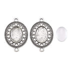 FASHEWELRY 10 Sets Tibetan Style Alloy Oval Bezel Pendant Trays with Transparent Glass Cabochons Hollow Blank Base Connector for DIY Photo Pendant Making - color: 13x18mm-10 Sets