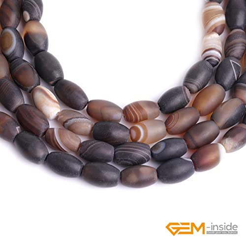 GEM-Inside Botswana Agate Gemstone Loose Beads Natural 8x12mm Frosted Olivary Crystal Energy Stone Power for Jewelry Making 15" - size: Brown-8x12mm-Matte