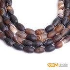 GEM-Inside Botswana Agate Gemstone Loose Beads Natural 8x12mm Frosted Olivary Crystal Energy Stone Power for Jewelry Making 15" - size: Brown-8x12mm-Matte