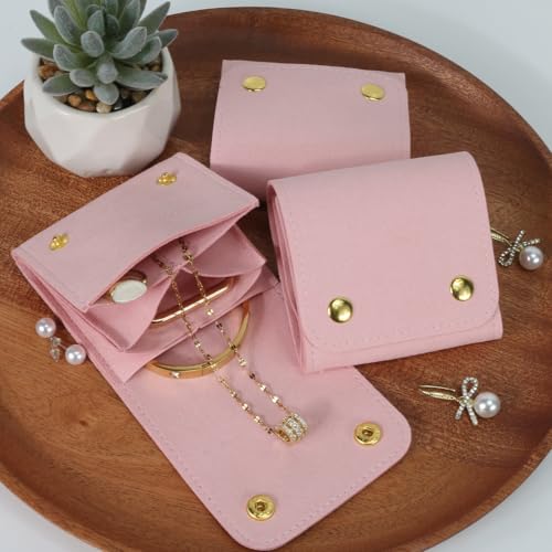 3pcs Small Jewelry Bags Butto Pouches Organizer Cases Gift Bags for Jewelry, 3"x3", (pink) - color: pink 1