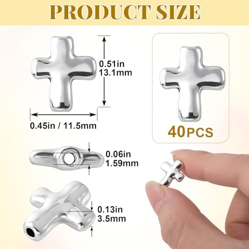 40 Pcs Cross Charms for Jewelry Making, Religious Cross Beads for Bracelets, Crosses for Jewelry Making, Bracelets, Necklaces, DIY Crafts (Silver) - color: 40pcs, 13x12mm, Silver