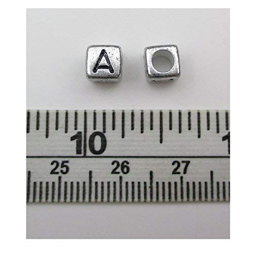1000pcs Mixed Acrylic Letter/Alphabet “A-Z”Cube Beads for DIY Craft (Silver with Black Letter) - color: Silver with Black Letter