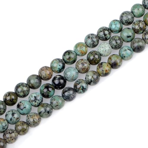 100pcs Natural Crystal Beads Stone Gemstone Round Energy Healing Loose Beads with Stretch Cord for Jewelry Making Bracelets Anklets (African Turquoise, 10MM)