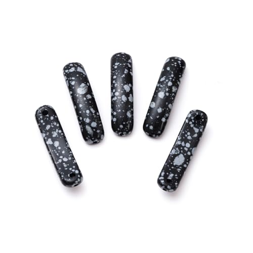 5PCS Natural Snowflake Stone Rectangle Curved Beads Gemstone Pendants Connectors for DIY Bracelet Neclace Jewelry Making - color: Snowflake