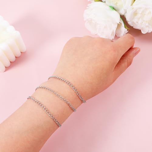Curb Chain for Jewelry Making 3mm 33 Ft Silver Chain Roll Stainless Steel Necklace Chains Extenders for Women Tarnish Resistant Stainless Steel, Chains Necklace for Pendants Bracelet Making DIY Craft