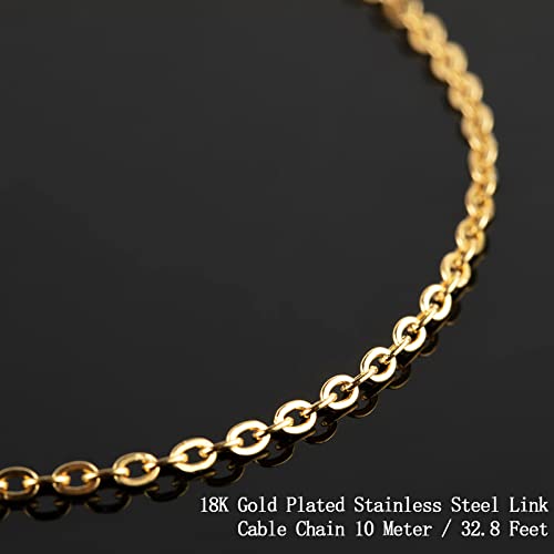 UMAOKANG 33 Feet Gold Plated Chains for Jewelry Making Flat Cable Chain Link Spool DIY Craft Earring Bracelet Necklace Chain Bulk with Lobster Clasps Jump Rings Pinch Clip Clasp - color: Gold Cross