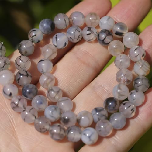 Natural Stone Beads 8mm Polished Round Smooth Gemstone Beads for Jewelry Making Supplies 15 Inch(45 Beads) (Black and White Dragon Pattern) - color: Black and white dragon pattern-45pcs