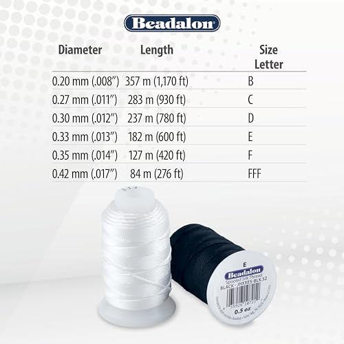 Beadalon Silk Thread Beading Thread | Bracelet String for Jewelry Making Beads | Black | Size B 0.5 oz 1170 ft - color: Black, style: Size B