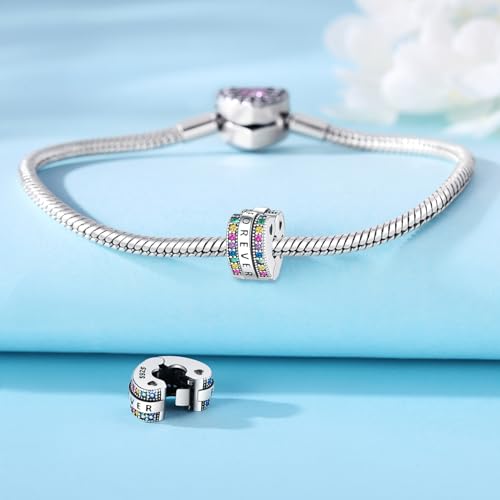 Spacer Stopper Beads for Bracelets & Necklaces, 925 Sterling Silver Beads | Smooth & Pave Cubic Zirconia (White, Blue, 18K Gold Plated) | Anti-Slide Separator Charms S925 Women Jewelry - color: 2Pcs Forever Stopper