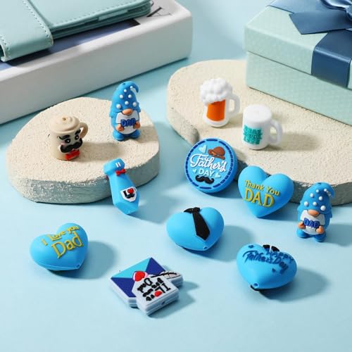Watersay 12 Pcs 3D Silicone Focal Beads Pens Beads Bulk for Beadable Keychain DIY Crafts Necklace Bracelet Phone Chain Charms Jewelry Making (Father's Day) - style: Father's Day