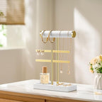 bussdis 2 Tier Bracelet Holder Display - Detachable T Bar White Velvet Bracelet Holder, Jewelry Holder Organizer for Bracelet, Necklace, Earrings, Rings - color: White