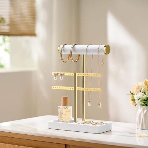 bussdis 2 Tier Bracelet Holder Display - Detachable T Bar White Velvet Bracelet Holder, Jewelry Holder Organizer for Bracelet, Necklace, Earrings, Rings - color: White