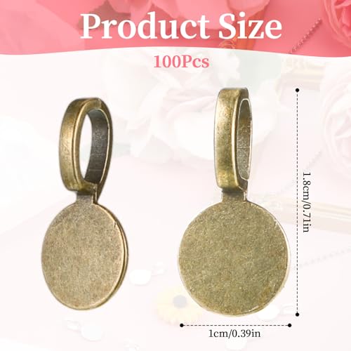 Psyqtsuary 100 pcs Bails for Jewelry Making Silver on Flat Pad Bails Round Pendants Charms Connector Hanger Glue On Pendant Bail Jewelry Bail - color: Bronze
