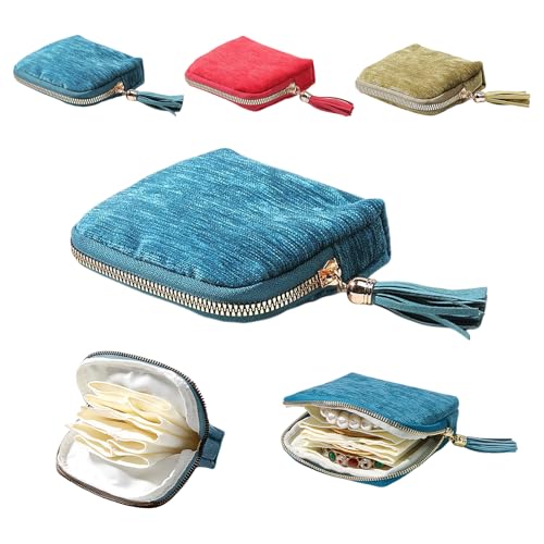 Sobotoo Small Travel Jewelry Case, Jewelry Zippered Pocket Case, 5-Layer Soft Velvet Organizer Pouch for Bracelets, Earrings, Rings, Mini Portable Jewelry Bag for Travel Everyday Use(Blue) - color: Blue
