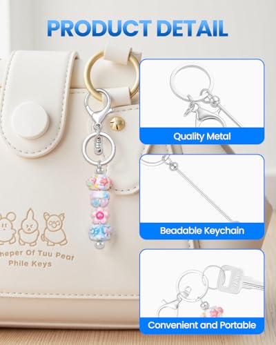 RQAYE 30pcs Beadable Keychains keychain bulk kit cute blank bead keychain strip DIY men's and women's making supplies crafts, jewelry, bag accessories, customized project gifts (Silver) - color: Silver