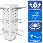 Rotating Pegboard with 20 Peg Hooks 4-Sided Pegboard Spinning Display Stand 4 x 4 x 12 Inches, Keychain Display Stand for Retail Display, Earring Display (White) - color: White