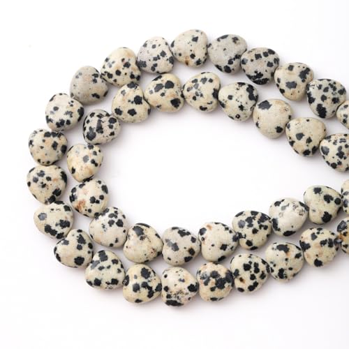 10mm Natural Dalmatian Stone Beads Heart Shape DIY Loose Gemstone Energy Healing Crystal Charms for Jewelry Making Handmade - color: Dalmatian