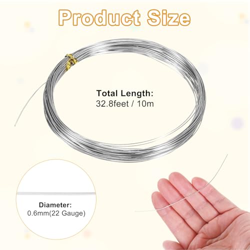 M METERXITY 22 Gauge Stainless Steel Craft Wire, 0.6mm 32.8 ft Bendable Floral Snare Wire for Jewelry Making/Sculpting/Armature Crafting/Floral Bonsai/DIY Crafts - size: 22 Gauge x 32.8 ft
