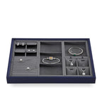 Dark Blue Jewelry Display Tray Ring Necklace Earring Bangle Organizer Multifunctional Storage Case for Jewelry Showcase (Long 3 Grids Tray) - color: 07-3 Gird Tray