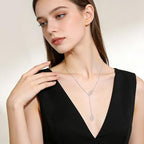 Long Necklace Sterling Silver Larait Bar Y Lariat Long Chain Drop Adjustable Necklace Gift for Her, 30" - style: Long Leaf Lariat Necklace