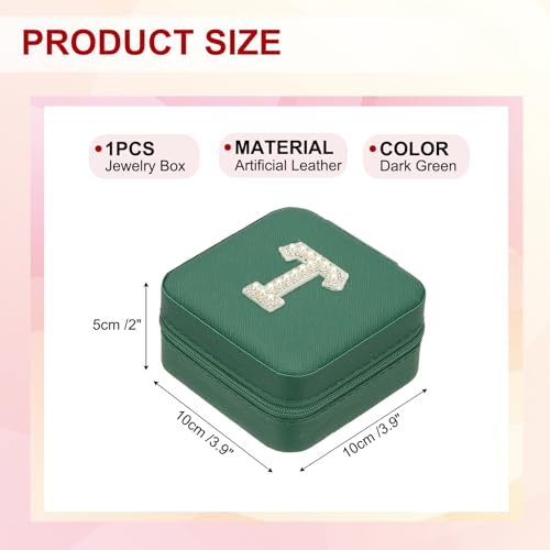 PATIKIL Travel Jewelry Case, T Initial Small Travel Jewelry Box Organizer Rings Earrings Storage Case Personalized Gifts for Women Girls Birthday Christmas Bridesmaid Gifts, Dark Green - style: T