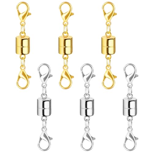 Magnetic Necklace Clasp and Closures with Double Lobster Clasp, 14K Gold and Silver Necklace Extenders for Women Magnetic Jewelry Clasps for Necklaces, Bracelet Necklace Extender(6PCS) - color: 6Pcs Gold and Silver
