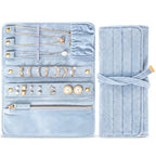Tondiamo 1 Pcs Velvet Jewelry Roll Luxury Travel Jewelry Case for Ring Necklace Earring Bracelet Storage Bag Women Bridesmaid Gift (Light Blue) - color: Light Blue