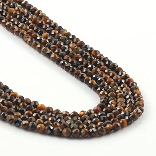 90pcs 4mm Natural Yellow Tiger Eye Gemstone Beads Faceted Round Loose Stone Beads for Jewelry Making (1 Strand) - color: Yellow Tiger Eye, size: 3.7-4.2mm