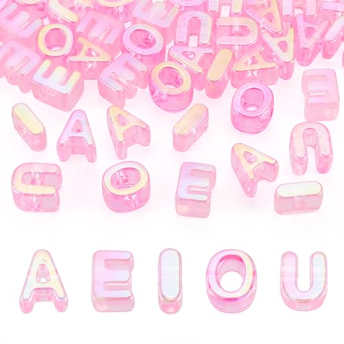 50Pcs Transparent Large Letter Beads 20mm Big Acrylic Alphabet AEIOU Beads, 3D Chunky Initial Bead for Keychains Paracord Necklace Jewelry Making Bag Charm (Hot Pink) - color: Translucent Hot Pink