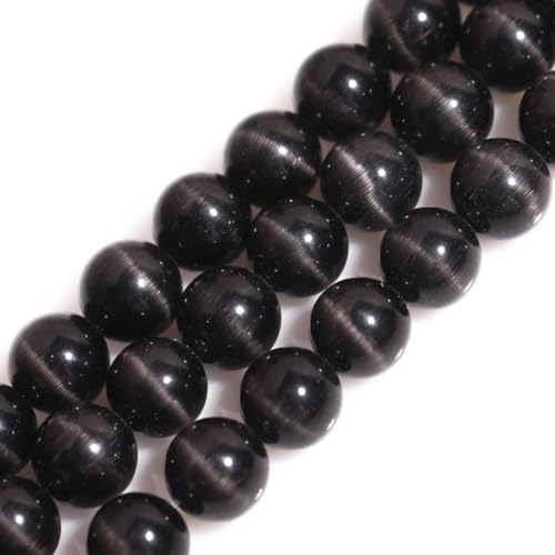 HAAMIIQII 45pcs 8mm Black Cat Eye Beads Round Loose Gemstone Beads for Jewelry Making Strand 15 Inch - color: Black, size: 8mm (45pcs)