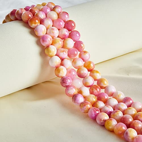 60pcs 6mm Pink Yellow Jade Beads Natural Gemstone Beads Round Loose Beads for Jewelry Making - color: Pink Yellow Jade, size: 6mm