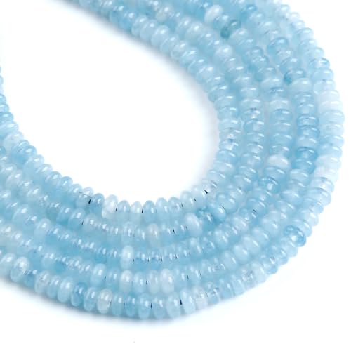 150PCS 2x4mm Natural Aquamarine Rondelle Beads Abacus Disk Stone Beads Round Loose Spacer Gemstone Beads for DIY Bracelet Necklace Jewelry Making - color: Aquamarine, size: 2x4mm Abacus Disk