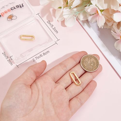 Beebeecraft 1 Box 2Pcs Gold Spring Gate Rings Real 18K Gold Plated 925 Sterling Silver Round Oval Trigger Connector Snap Clip Hook Ring Clasp for Jewelry Making Necklace Bracelet DIY Crafts Findings - color: Gold