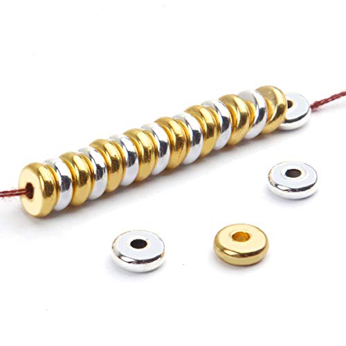 200pcs 8mm Flat Round Rondelle Spacer Beads Disc Spacers Loose Beads Jewelry Metal Spacers for DIY Bracelet Necklace Crafts,Gold and Silver - color: Gold and Silver