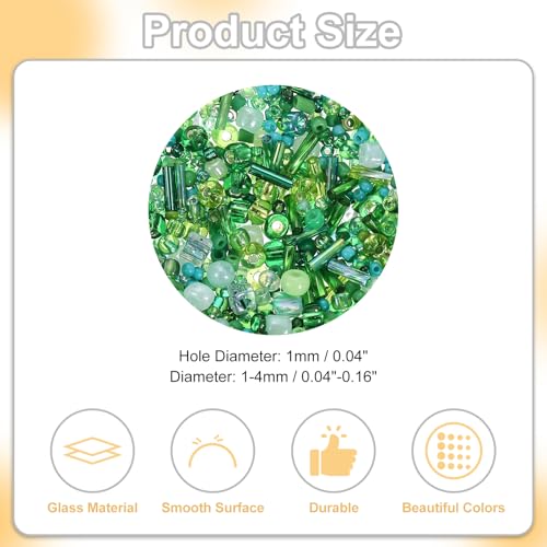 uxcell 1000 Pcs Mixed Glass Seed Beads, 1-4mm Mini Loose Glass Bugle Beads for DIY Earrings, Necklaces, Bracelets, Jewelry Making, Green - color: Green, size: Small to Medium