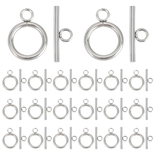 40Pcs Toggle Clasps Stainless Steel T Bar Ring Connector Closure Hook Fastener Necklace Bracelet Round Closures Jewelry Clasp for Bracelet Necklace Jewelry Making 19x14x2mm - size: 19x14x2mm