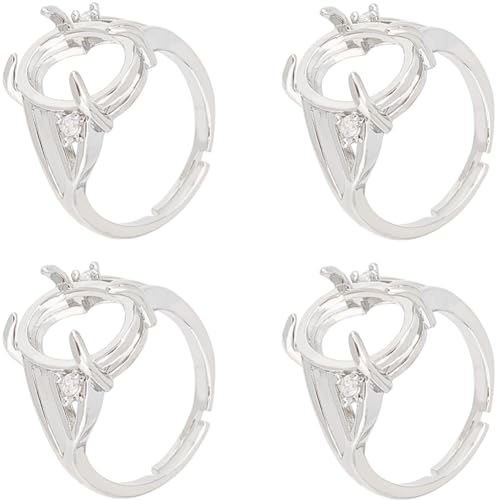SUNNYCLUE 1 Box 8PCS Silver Prong Ring Blank Prong Ring Settings Adjustable Finger Metal Alloy Rhinestone Bases Setting for Jewelry Making Kit Women Adult Findings DIY Crafts Supply - style: Ring 4