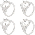 SUNNYCLUE 1 Box 8PCS Silver Prong Ring Blank Prong Ring Settings Adjustable Finger Metal Alloy Rhinestone Bases Setting for Jewelry Making Kit Women Adult Findings DIY Crafts Supply - style: Ring 4
