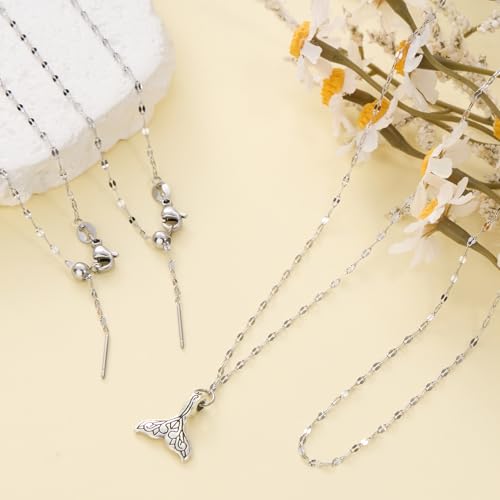Crisjanggo 10 Pack Stainless Steel Dainty Lip Chain Adjustable Charm Necklace Bulk with Rubber Stopper for Jewelry Making - color: Silver Lip