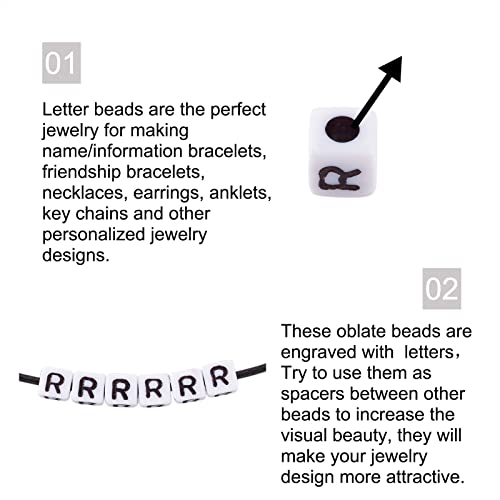 KISSITTY 240pcs Opaque Acrylic Letter R Cube Beads Bulk White Plastic Alphabet Loose Spacer Square Beads 4-5mm for DIY Name Bracelet Necklace Jewelry Crafts Making Hole: 1.8mm - color: Letter R#White and Black