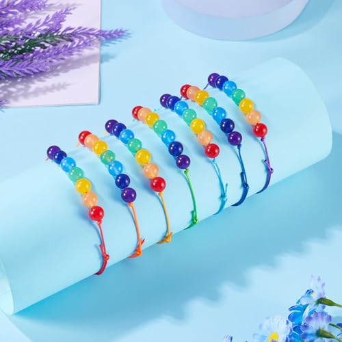 Elecrelive Glass Round Beaded Bracelet Set Clay Beaded Bracelets Stretch Bracelets - color: Mix 7 Colors