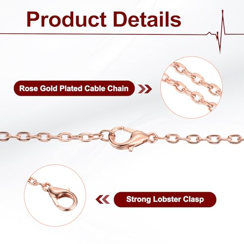 HARFINGTON 20 Pack 18 Inch Necklace Chains Bulk 2.5mm Rose Gold Plated Cable Chains with Lobster Clasps for Jewelry Making - color: Rose Gold, size: 18 Inch x 2.5mm