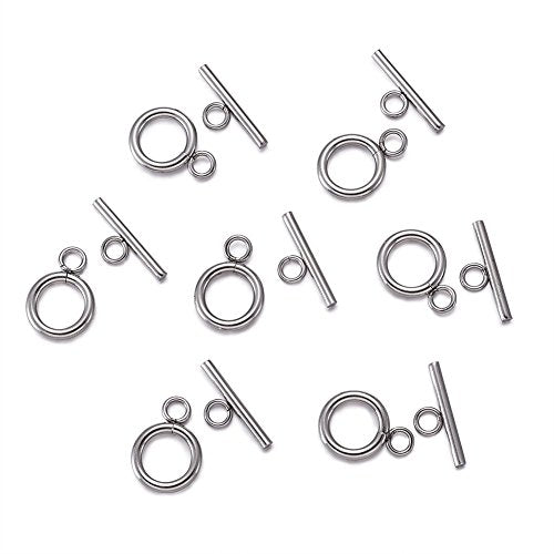 KISSITTY 20 Sets 304 Stainless Steel Round IQ Toggle Clasps & Tbar Clasps for Necklace Bracelet Jewelry Making Silver Tone
