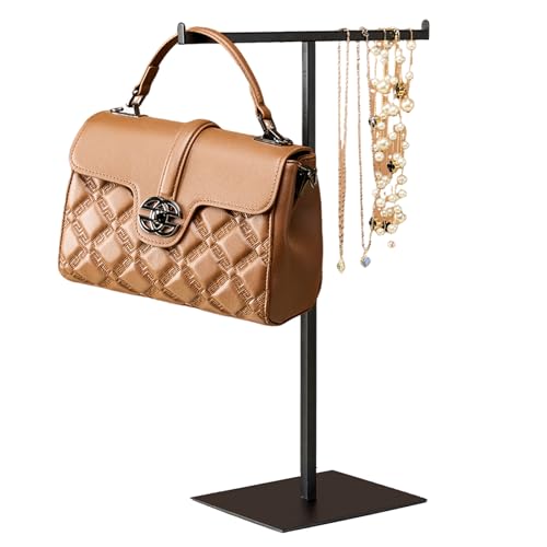 Display Stand Stainless Steel Jewelry Towers Bag Stand Tabletop Double Hook Hanging Jewelry Stands for Necklaces Organizer Stand Adjustable Height Home Store Boutique, Black - color: Black - 1 Pcs